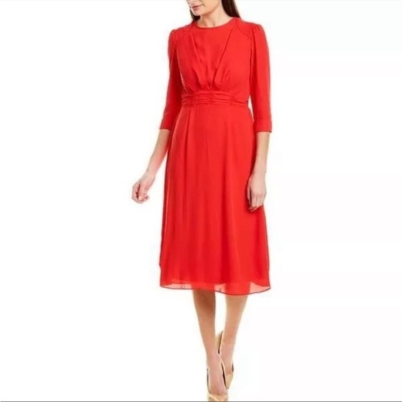 Nanette Lepore Silky Red 3/4 Sleeve Midi Dress Size 10 - Picture 1 of 8